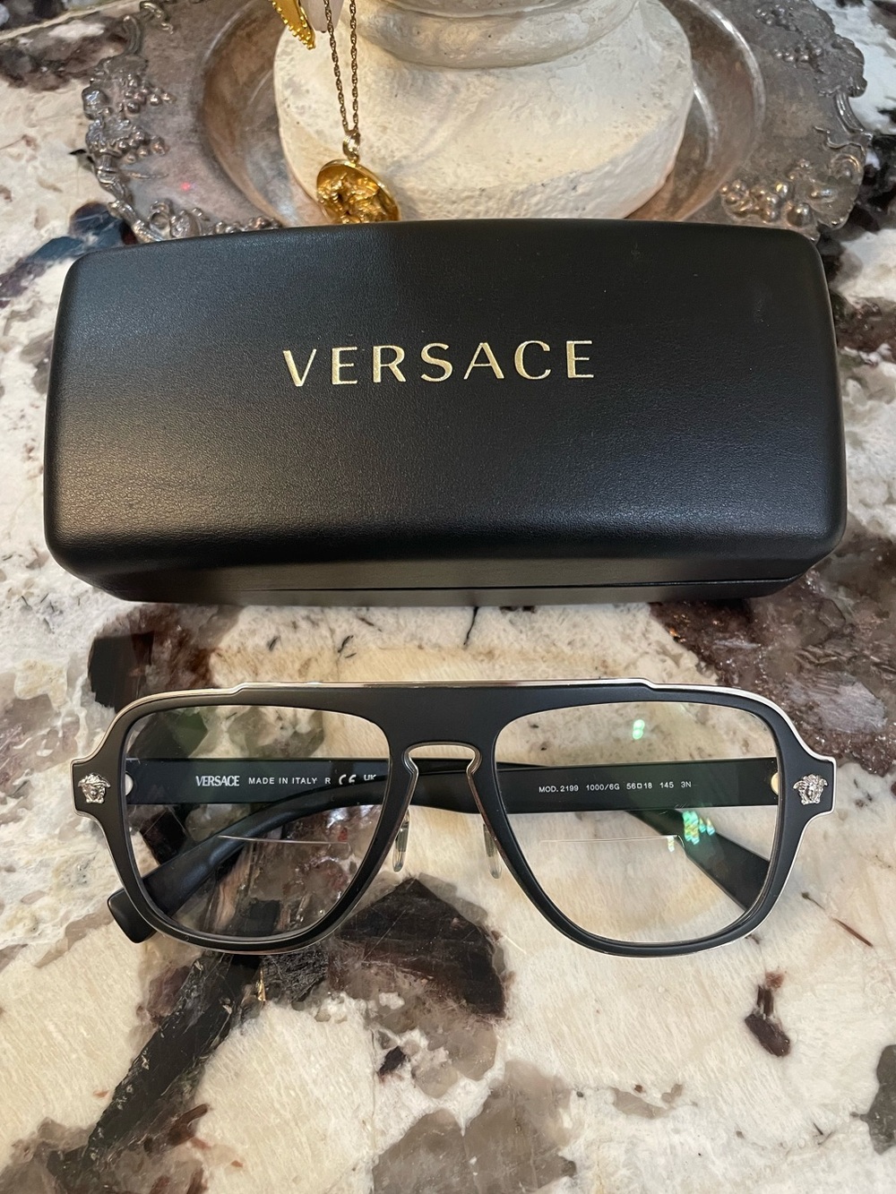 Versace 2199 1000/6G 56 18 145 3N Black & Silver w/Madusa Icon Men’s Glasses